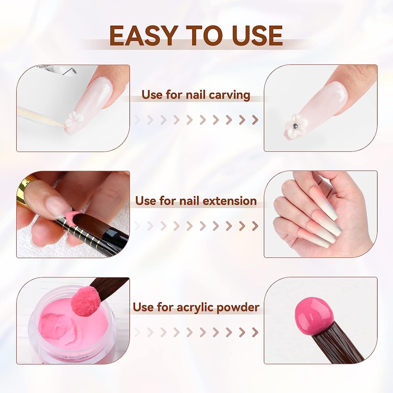 Saviland 3pcs Acrylic Nail Brush Set Size 8/10/14 Kolinsky Acrylic Nail Brushe