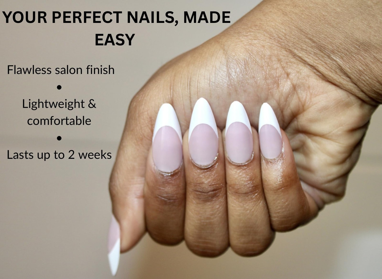 French Tip Press-On Nails – Nude Pink with White Tips | Long &