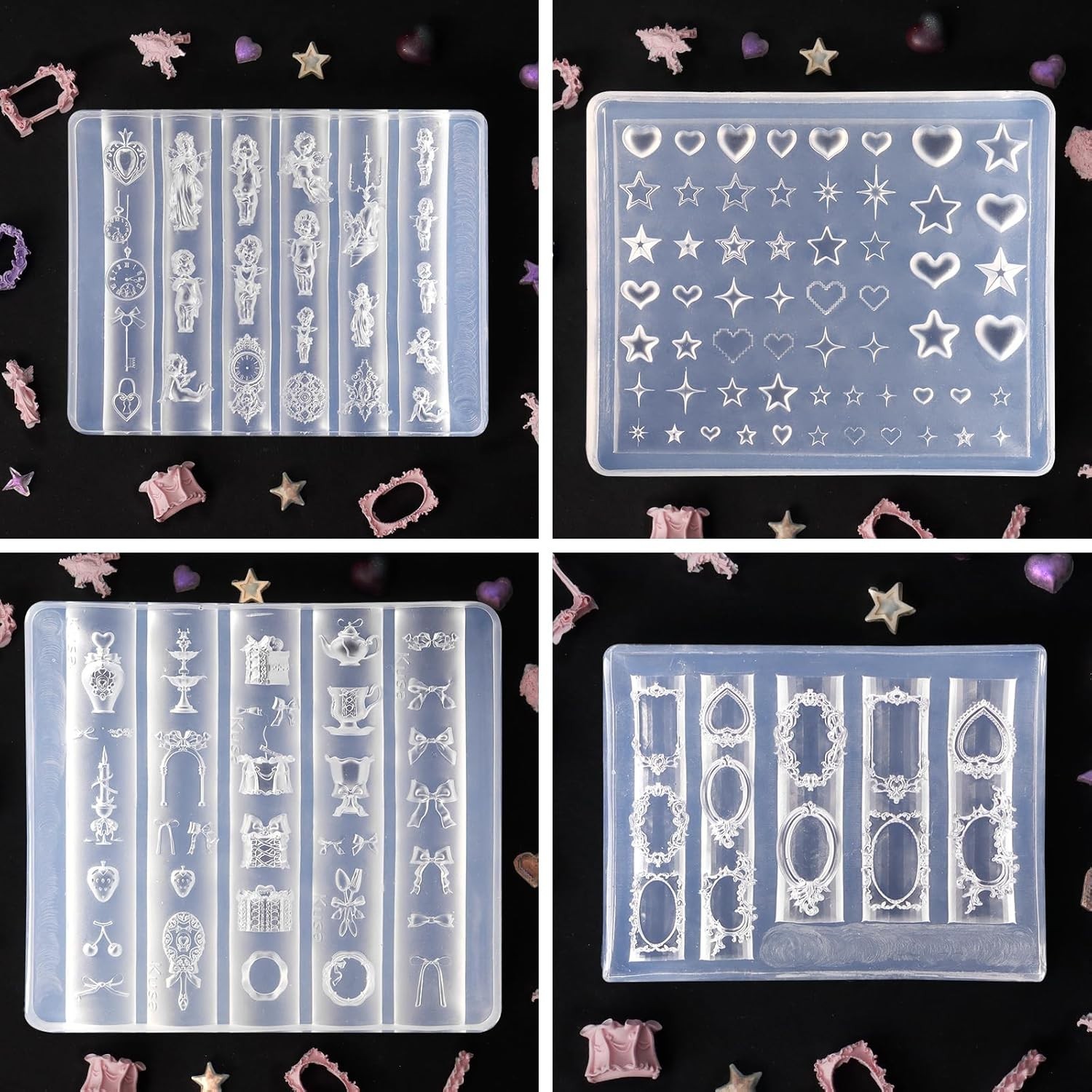 Laza 4pcs Silicone Nail Art Molds, 3D Virgin Mary, Mirror Frame, Heart, Bowkn…
