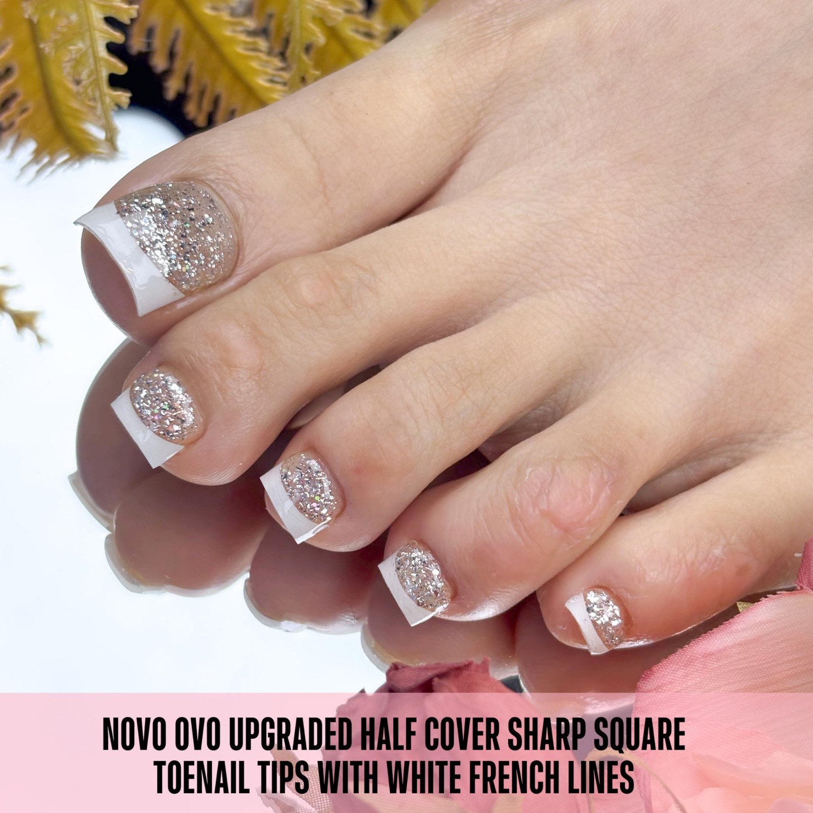 White French Tip Half Cover Toe Nail Tips – Clear Soft Gel, Sharp Square, 240 Pc