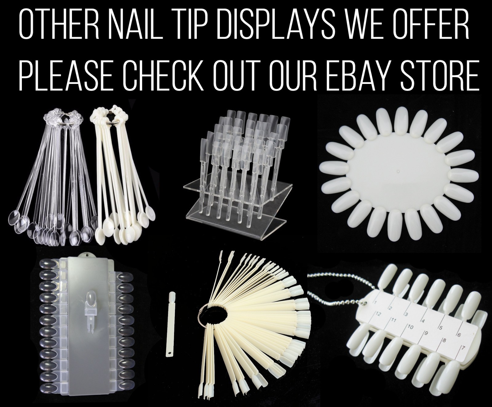 50pc Nail Tip Display Ring Polish Swatch Colour wheel Practice Sticks Salon Tips