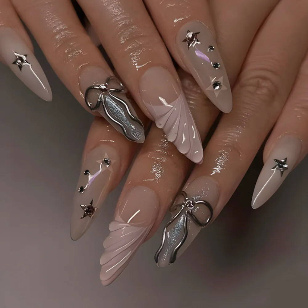 24pcs Halloween Gothic 3D Spider Skull Coffin Press On Nails
