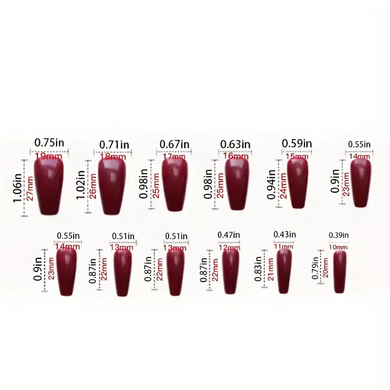 24pcs Solid Glossy Ballet Shape Alcohol-Free Wine Red Long Trendy Nail Art