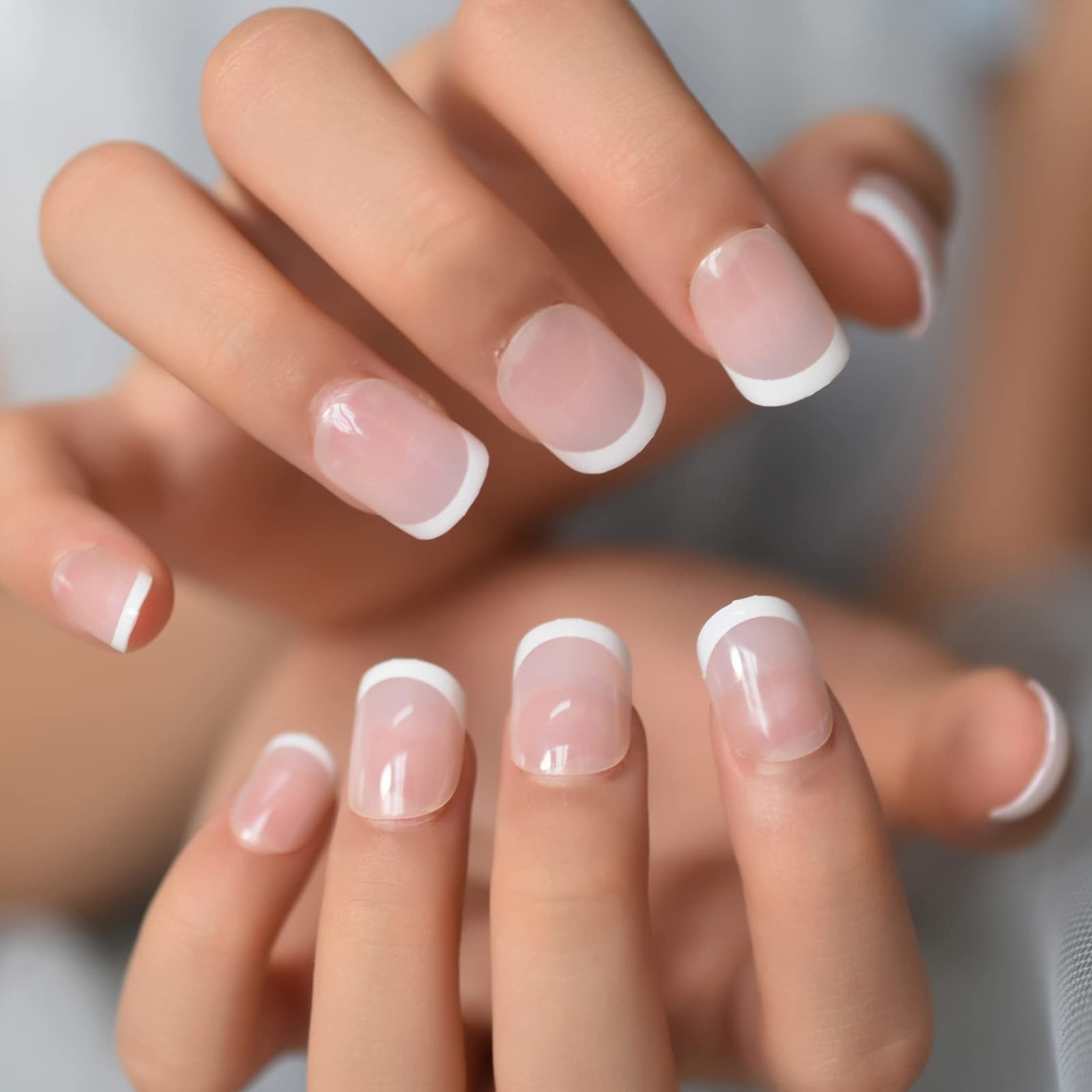 120pcs Child Fake Nails Nude French Natural White Tips Short Round Press On N…