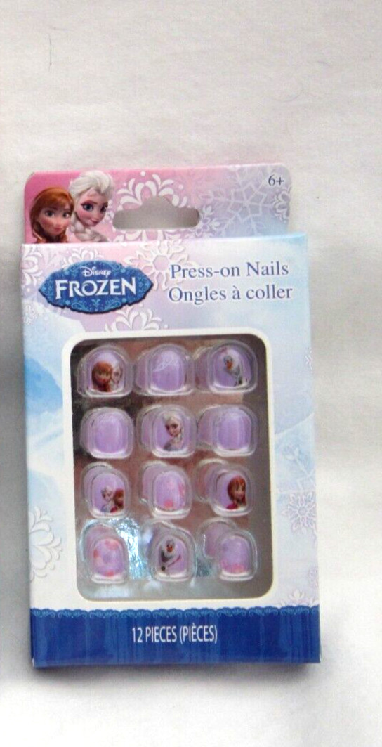 Girls Disney Purple Frozen Character Press On Stick On Nails 12 Count-Brand New!
