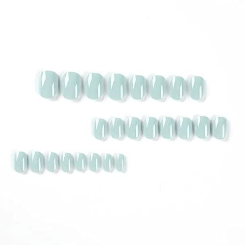 24Pcs Square Press on Nails Short Fake Nails Mint Green False Nails Green A1