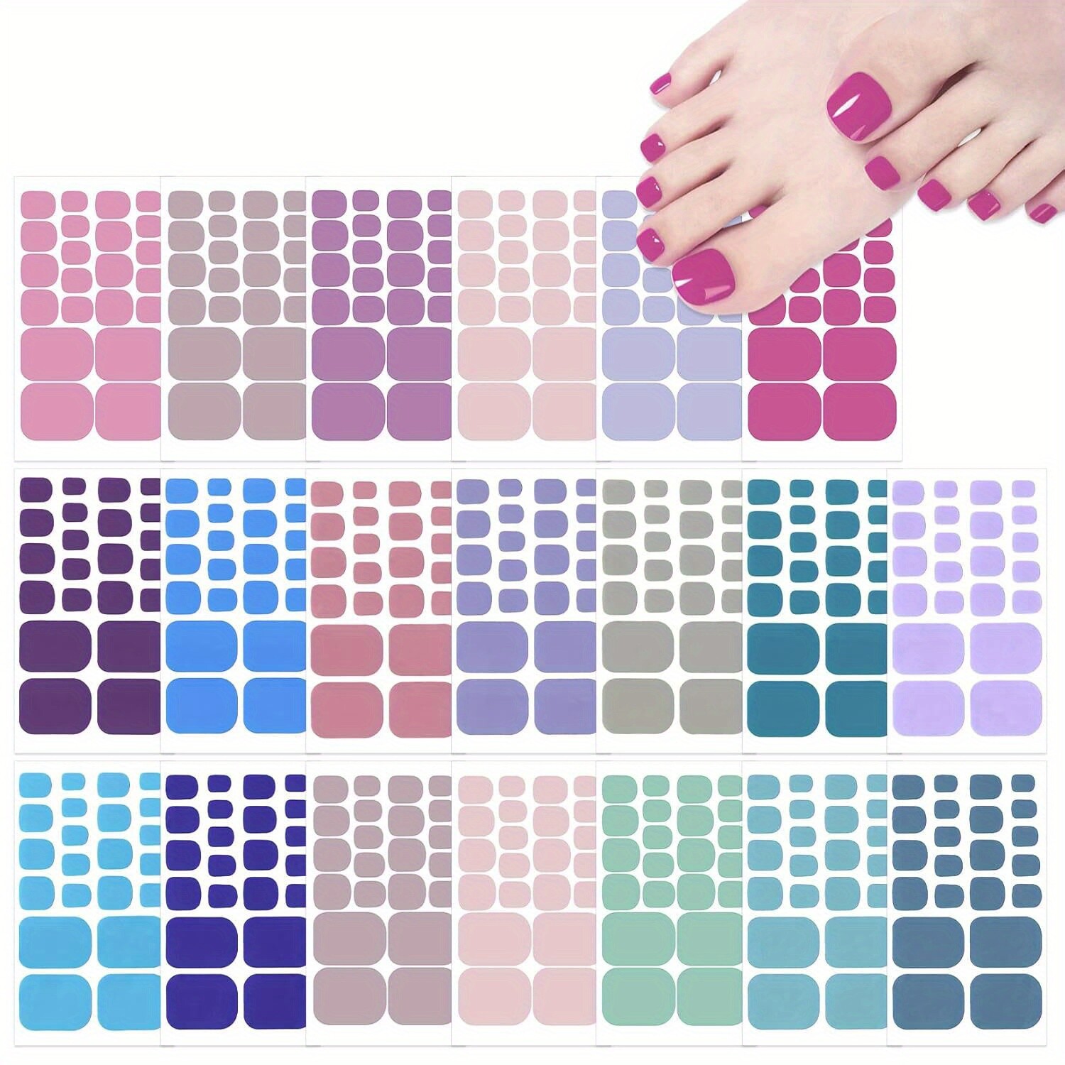 Full Set of Solid Color Nail Polish Stickers + Toenail Stickers for Women