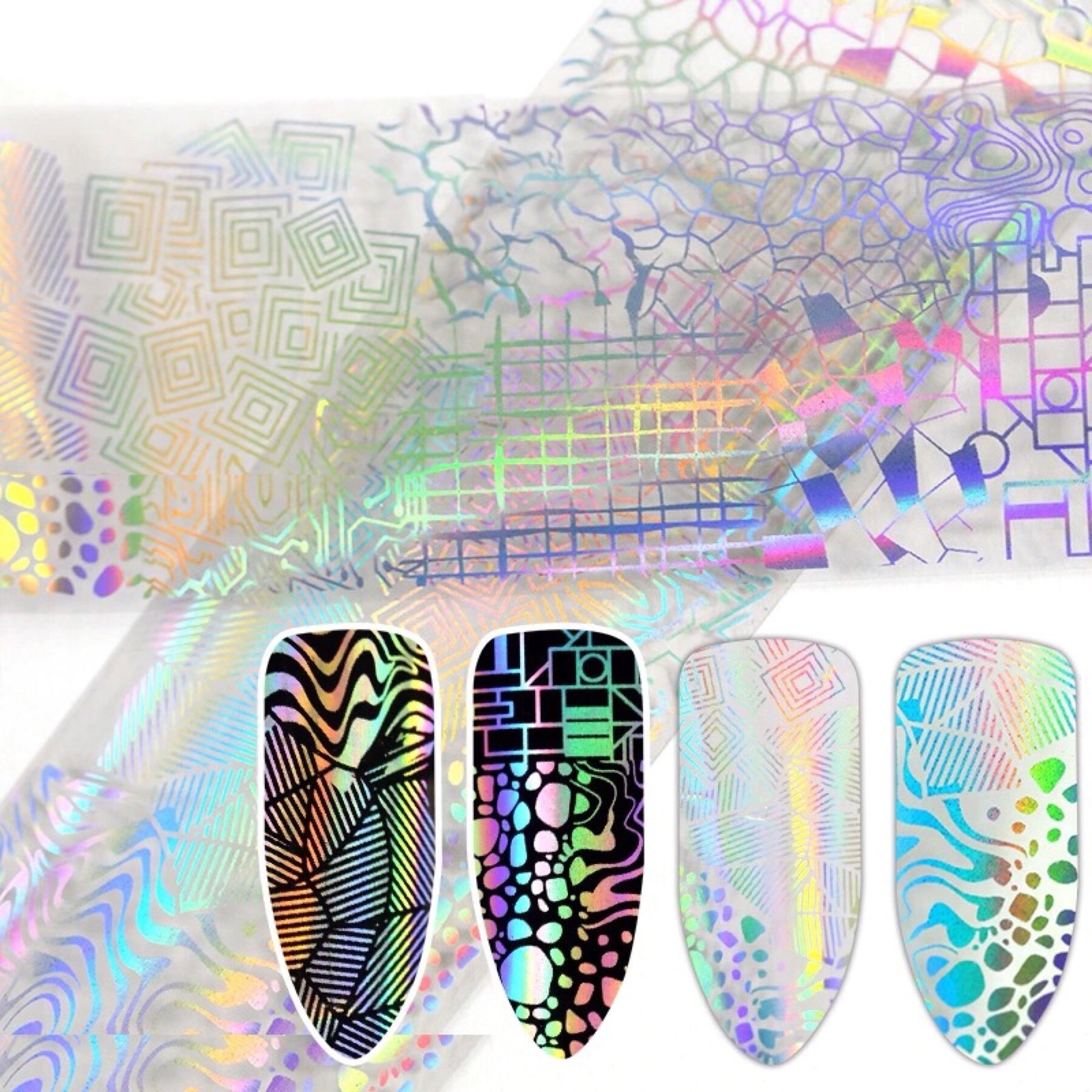 Holographic Waves Irregular Starry Nail Art Foil Transfer Foil Stickers >>3<<