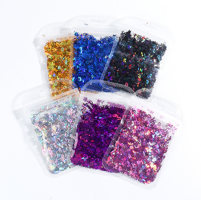 A-Z Word Letter Alphabet Holographic Nail Art Glitter Slime Sequins 3g