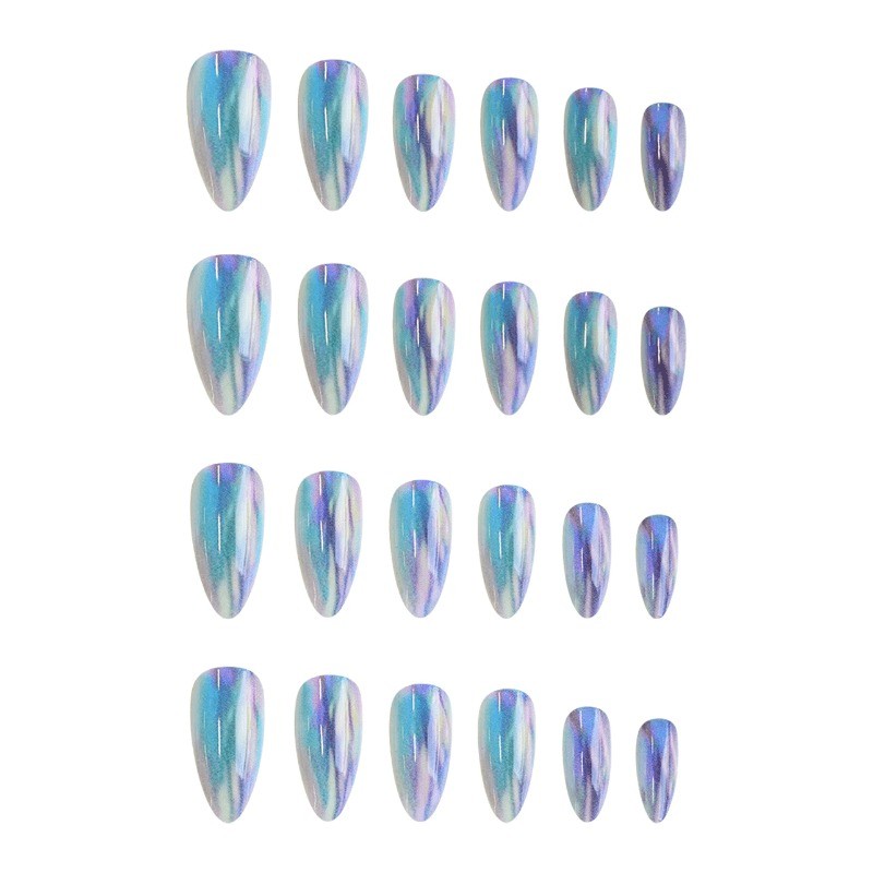 48 Pcs of Rainbow Aurora Electroplated High heeled Fake Nails Suitable for Women