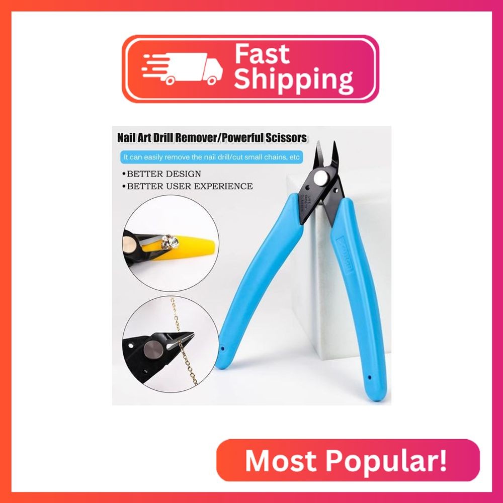 AKOAK 1 Pack Stainless Steel Nail Art Scissors, Rhinestone Remover, Metal Chain,