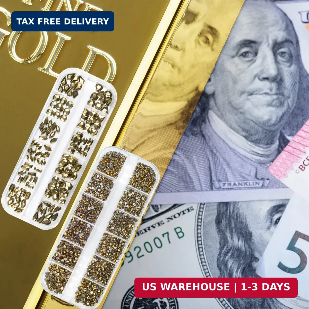 qiipii Old Golden Nail Rhinestones 120 Multi Shapes Flatback Gems K9 Glass Stone