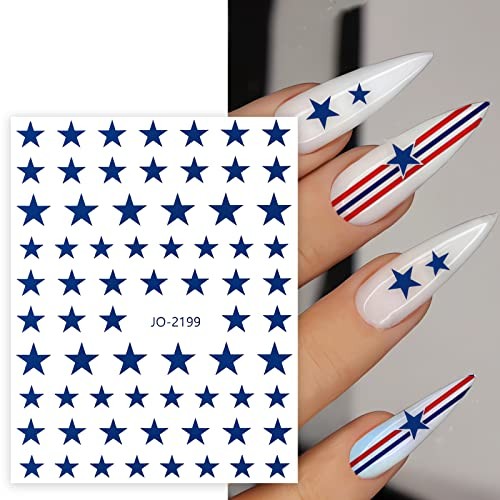 6 Sheets Red Blue White Star Nail Stickers, 3D Self-Adhesive Classic Star Nail
