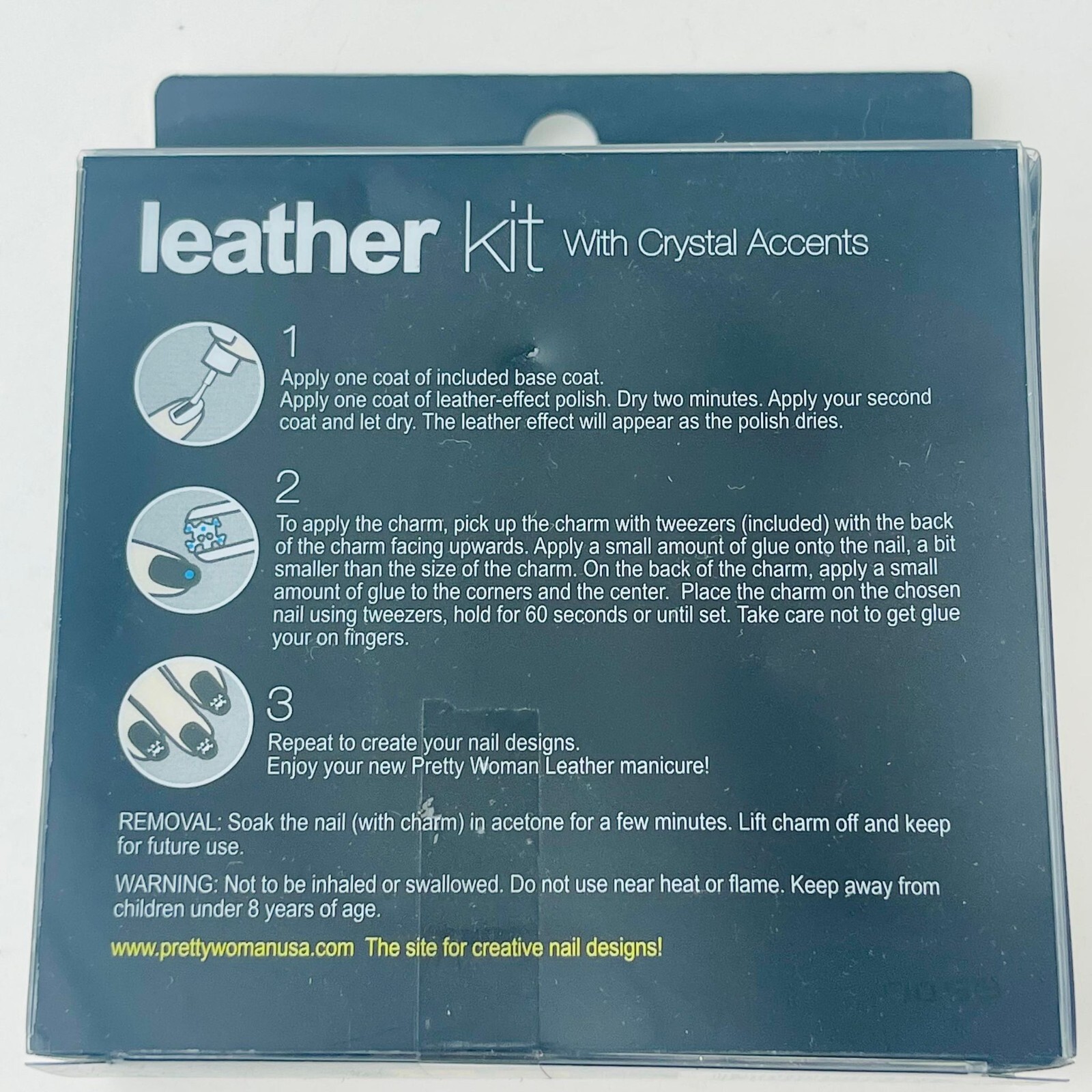 Pretty Woman Nail Leather Kit 2Polish 12ml, 2g Glue & Tweezers,4Crystal Accents