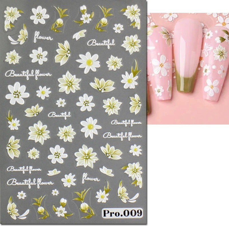 5D Embossed Floral Nail Art Stickers — Decals for Manicure Decoration