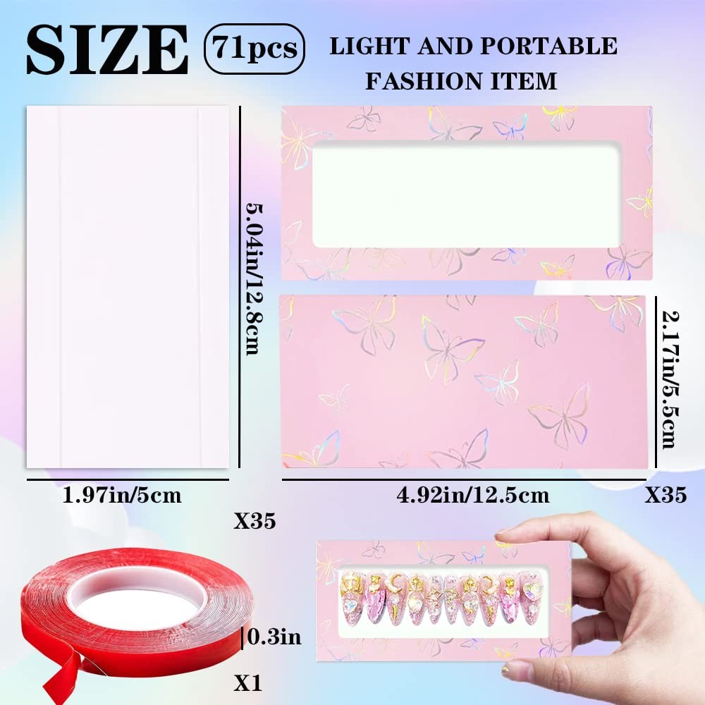 71 Pcs Empty Press on Nails Packaging Box 35 Pcs White Background Papers and …