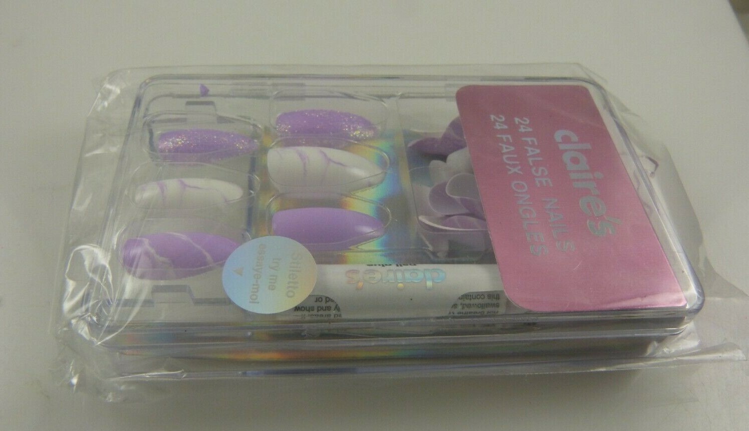 Claire’s faux false nails Purple and white with glue elegant