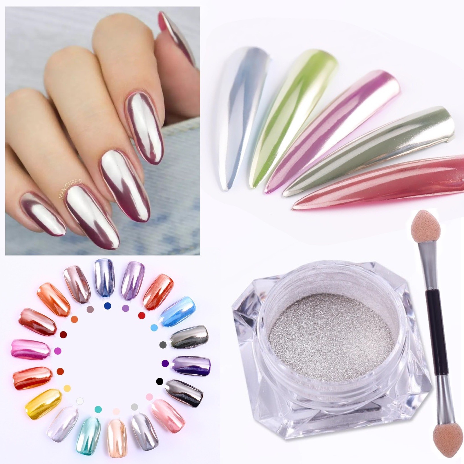 MIRROR NAIL POWDER Silver CHROME for Rose Gold Nails EFFECT Pigment Nail Art R