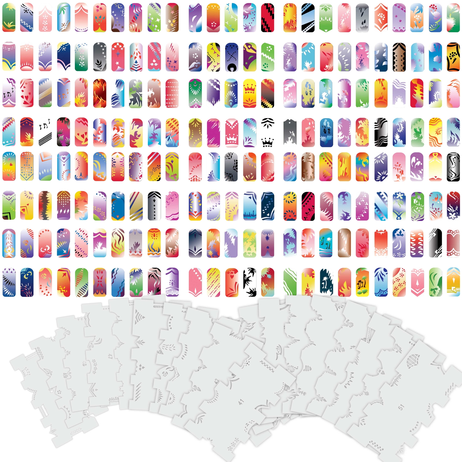 Set 3 240 Airbrush Nail Art STENCIL DESIGNS – 20 Template Sheets Kit Brush Paint