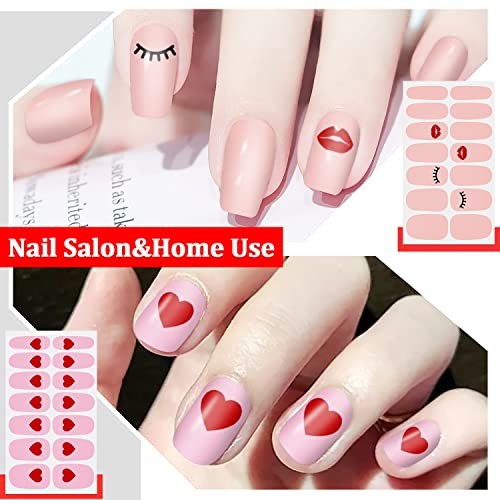 8 Sheets Valentine’s Day Nail Wraps for Women Nail Polish Strips Self Heart
