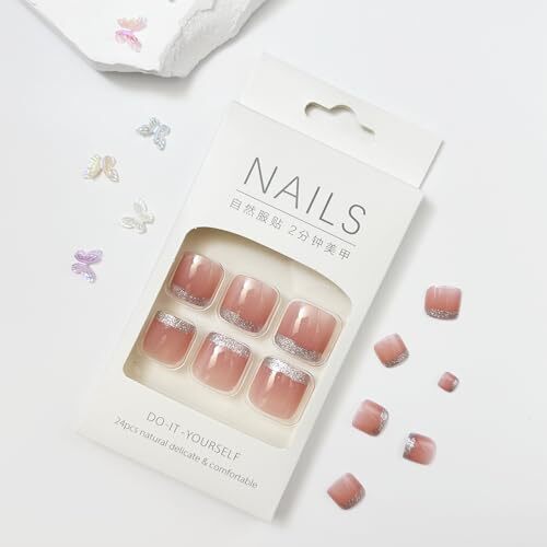 Toenails Square Fake Toenails Glossy Nude French Tip Press on Toenails style17