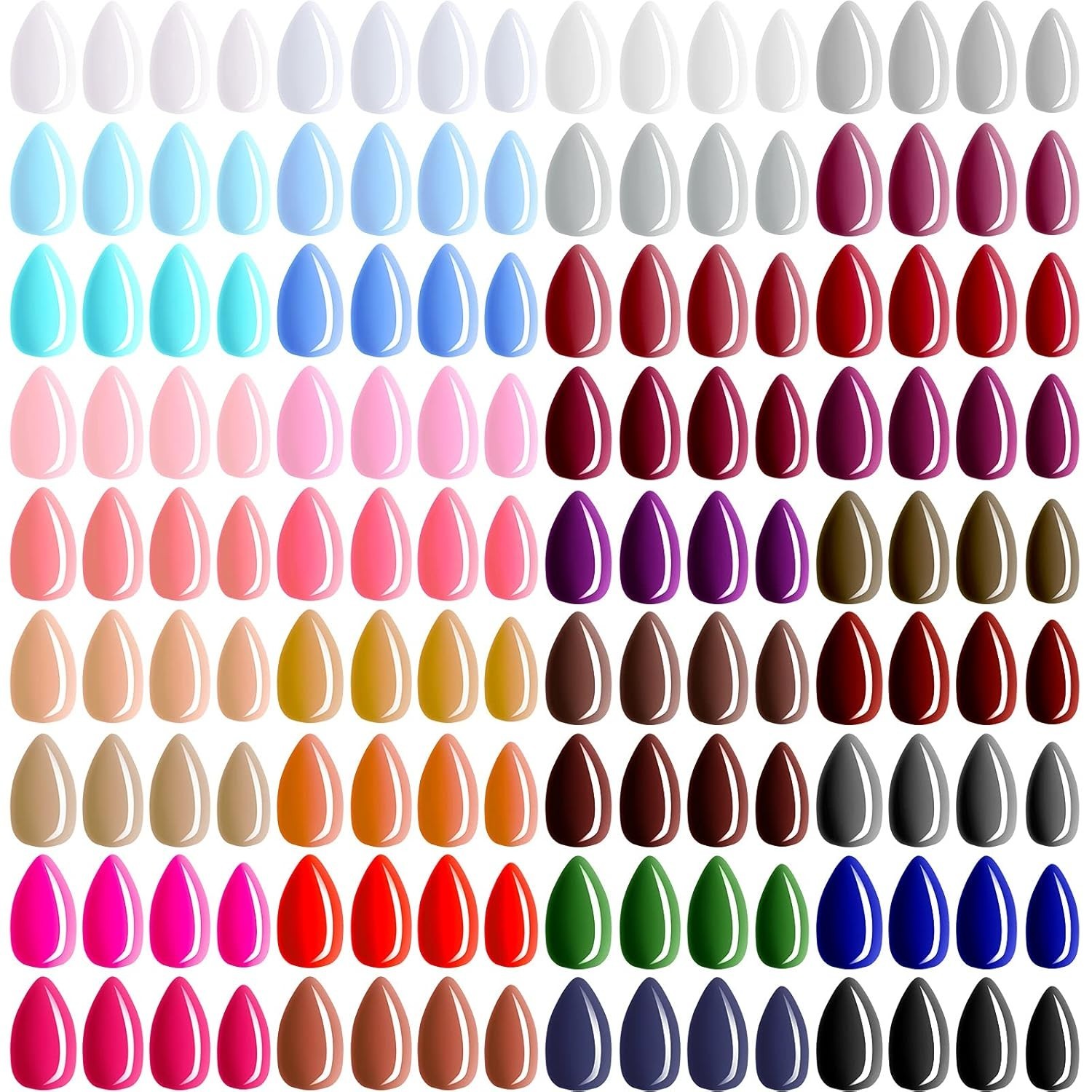 Luxurious 36-Set Almond Press on Nails – 864 Durable, Safe, Colorful Designs
