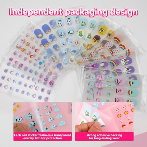 10 Sheets Colorful Kid Full Nail Wraps Stickers with Kids Nails Strips Cute