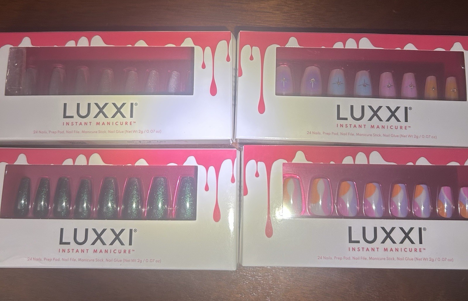 LUXXI Press-On Nails. Lot Of 4. Glue Included. Coffin