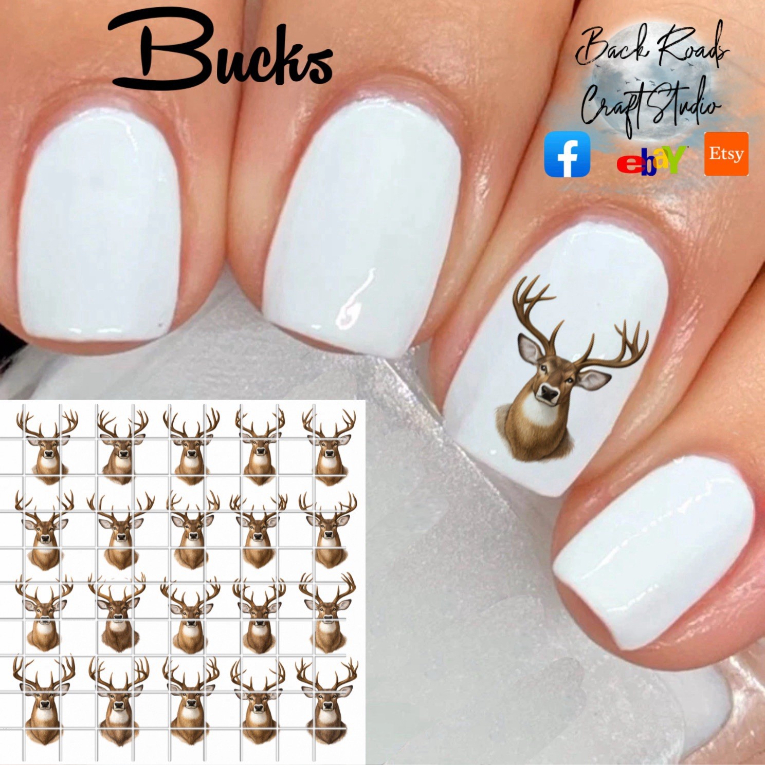 Bucks Deer Waterslide Nail Art Decals Set Of 50 Instructions Bonus
