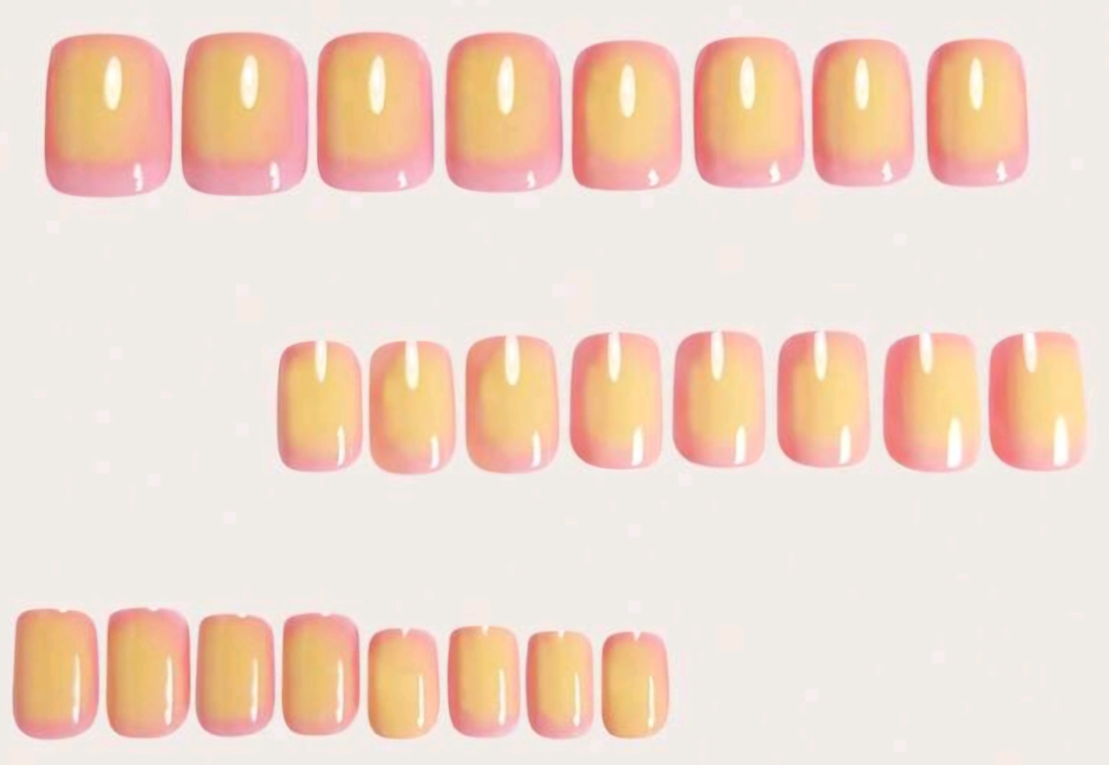 Press-On Nails Pink Yellow-Orange French Styled Ombre Short Shiny Squared Finish
