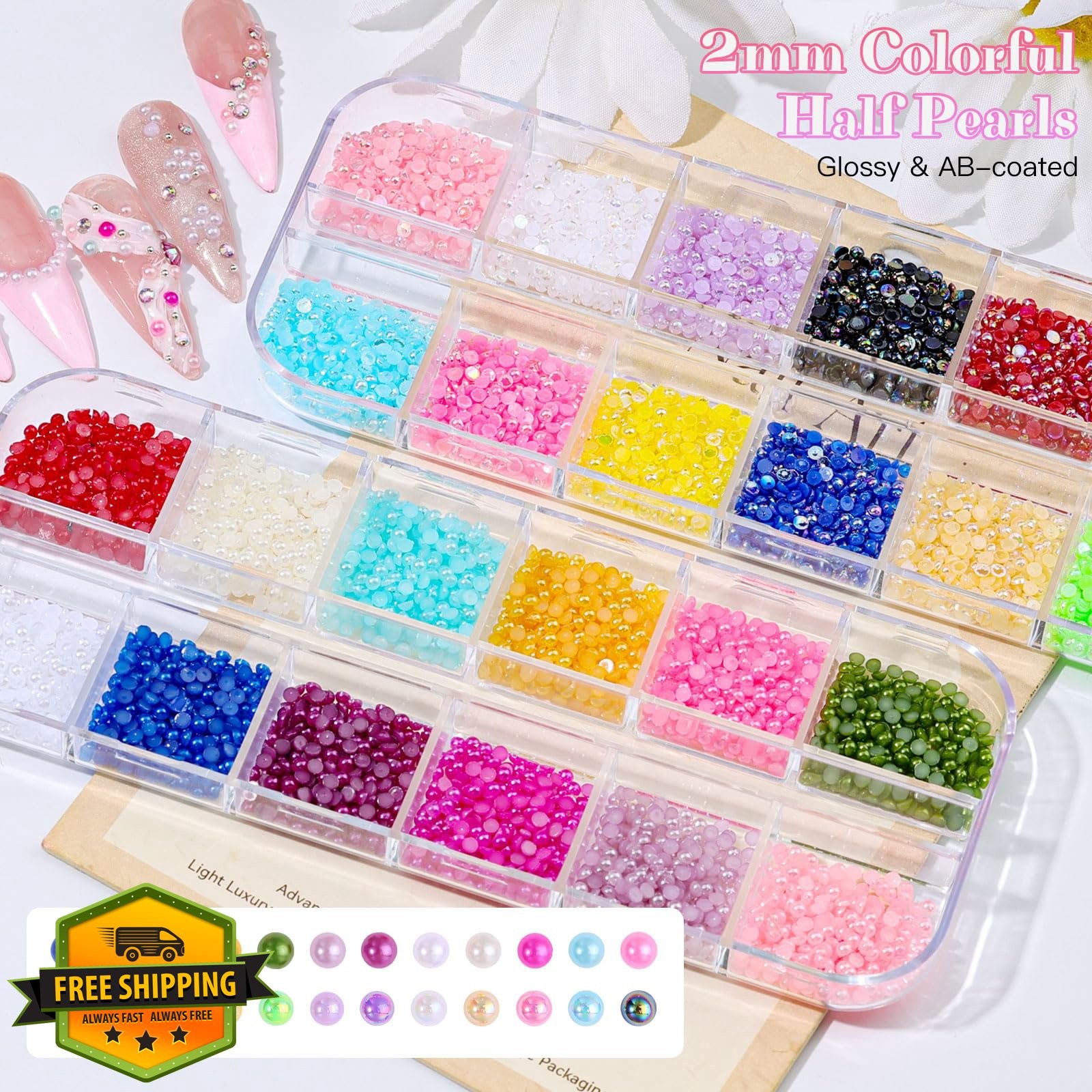 6 Boxes 2mm Nail Art Rhinestones Mixed Color Jelly Clear AB Flatback Pearls