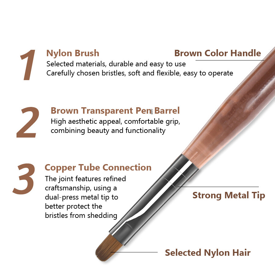 9Pcs Brown Nail Art Brush Set for Gel, Fine Line, Painting and Detail Work Pens