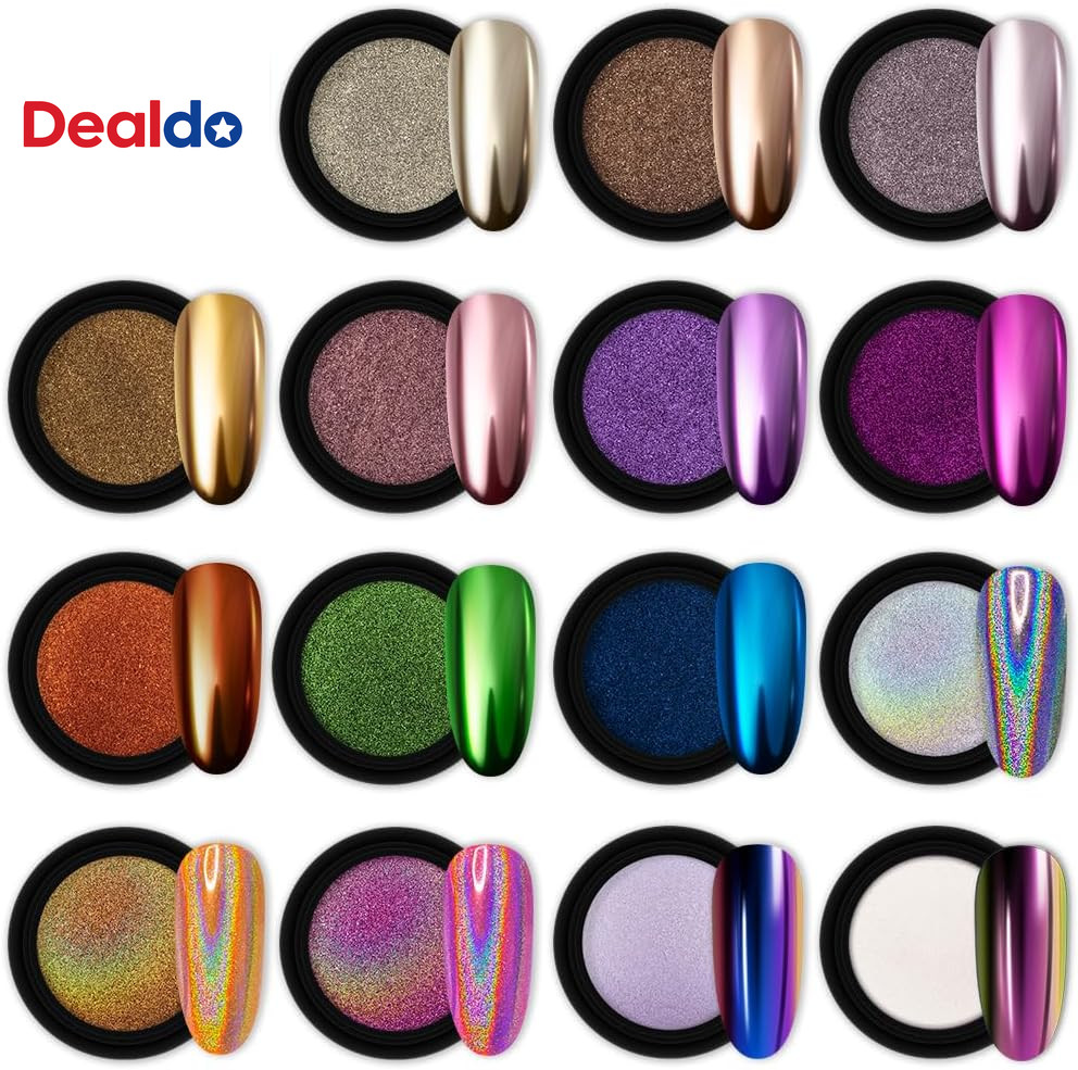 16 Jars Chrome Nail Powder Nail Art Fimo Striping Tape Lines Decoration Metallic