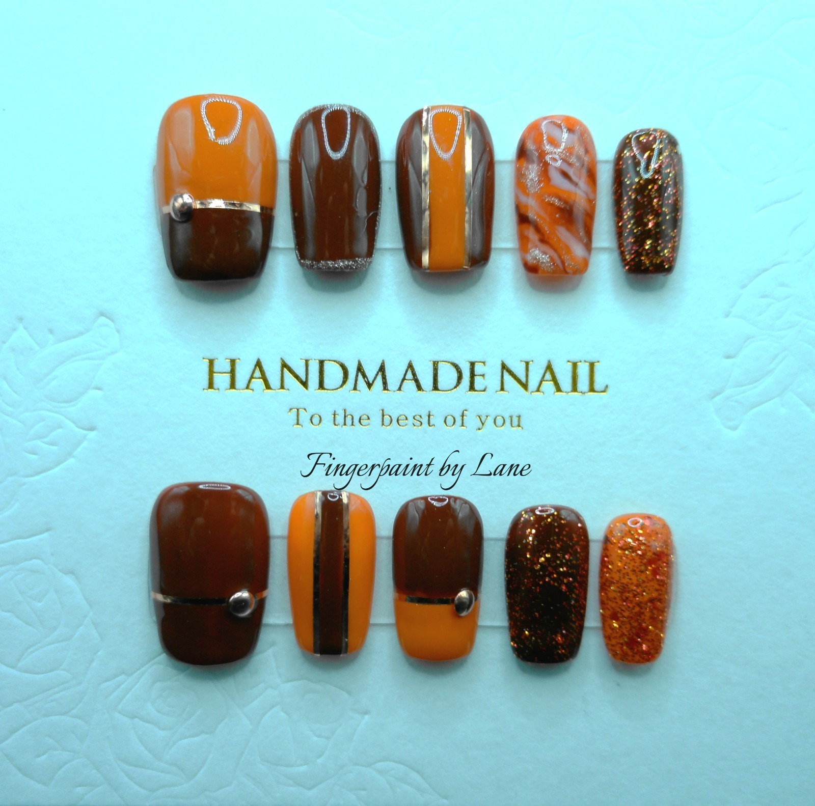 Short Square Brown and Dark Orange Press On Nails – Medium