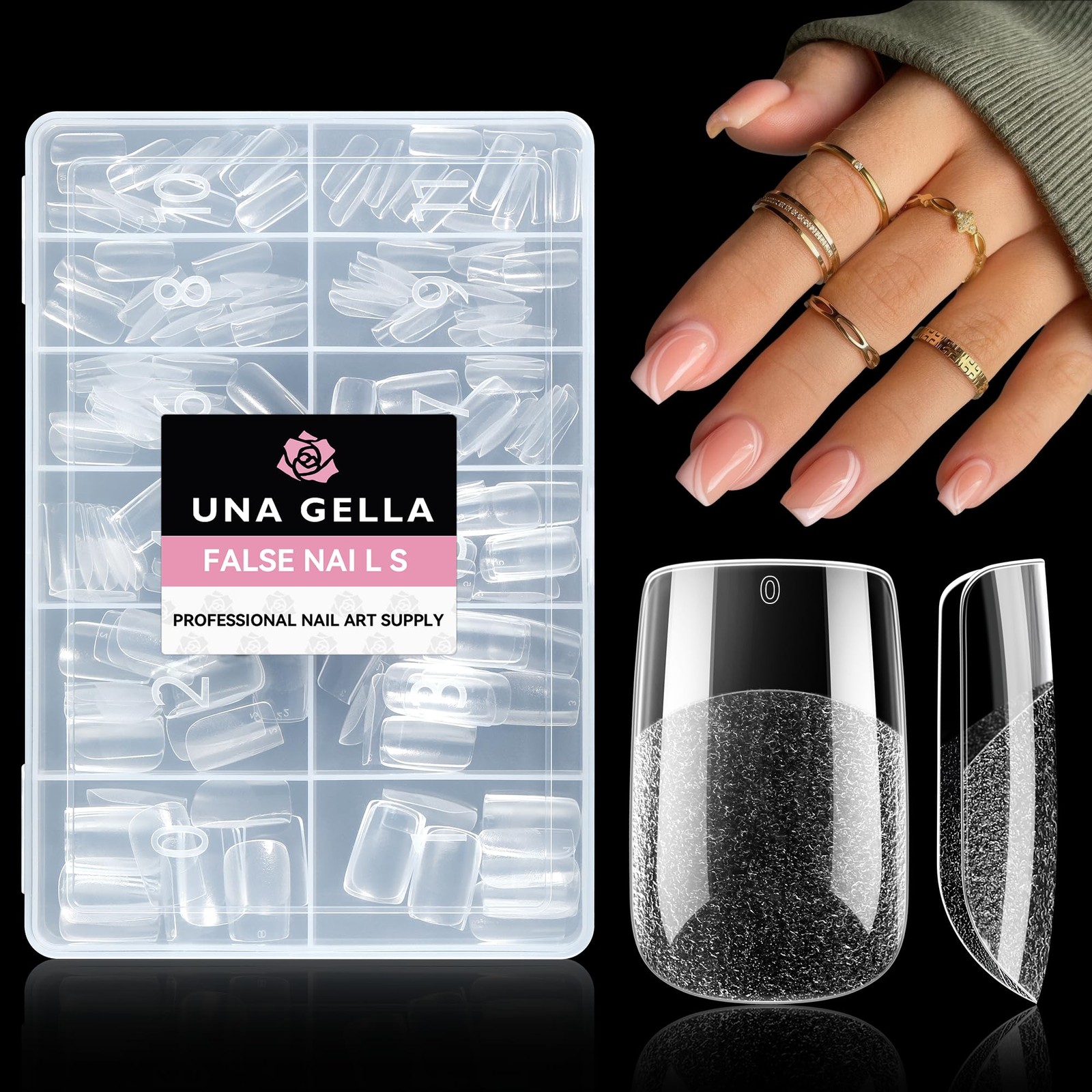 UNA GELLA Short Square Gel Nail Tips 216pcs 216 Piece Assortment, Clear