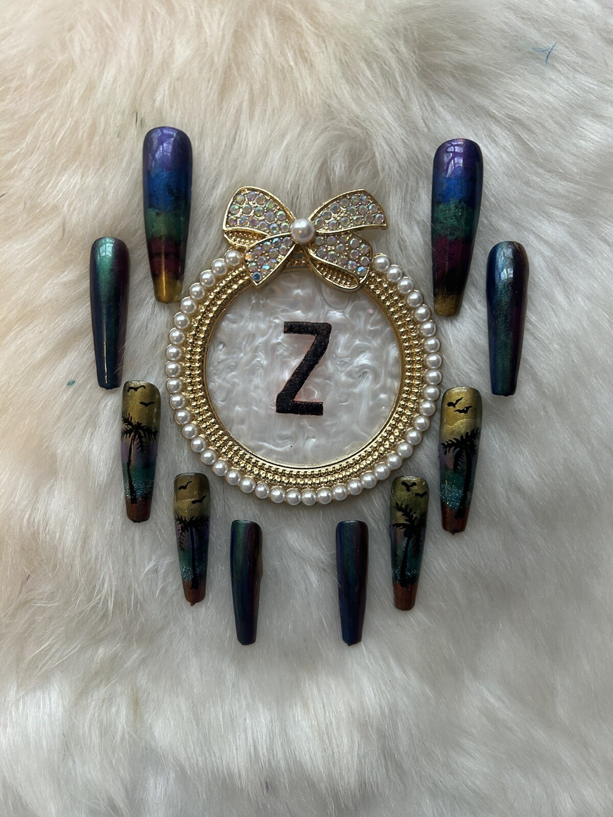 Z NAILZ! Handmade Multi Colored Metallic XL Ballerina Palm Tree Press On Nails