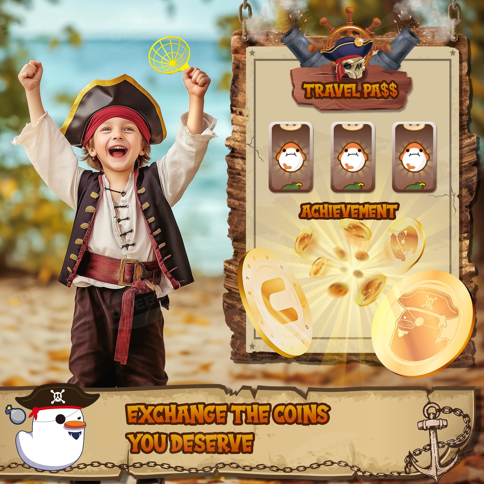 UNEEDE Pirate Bounce and Catch Game, Pop Up Toy 8 x 10 x 0.1 inches