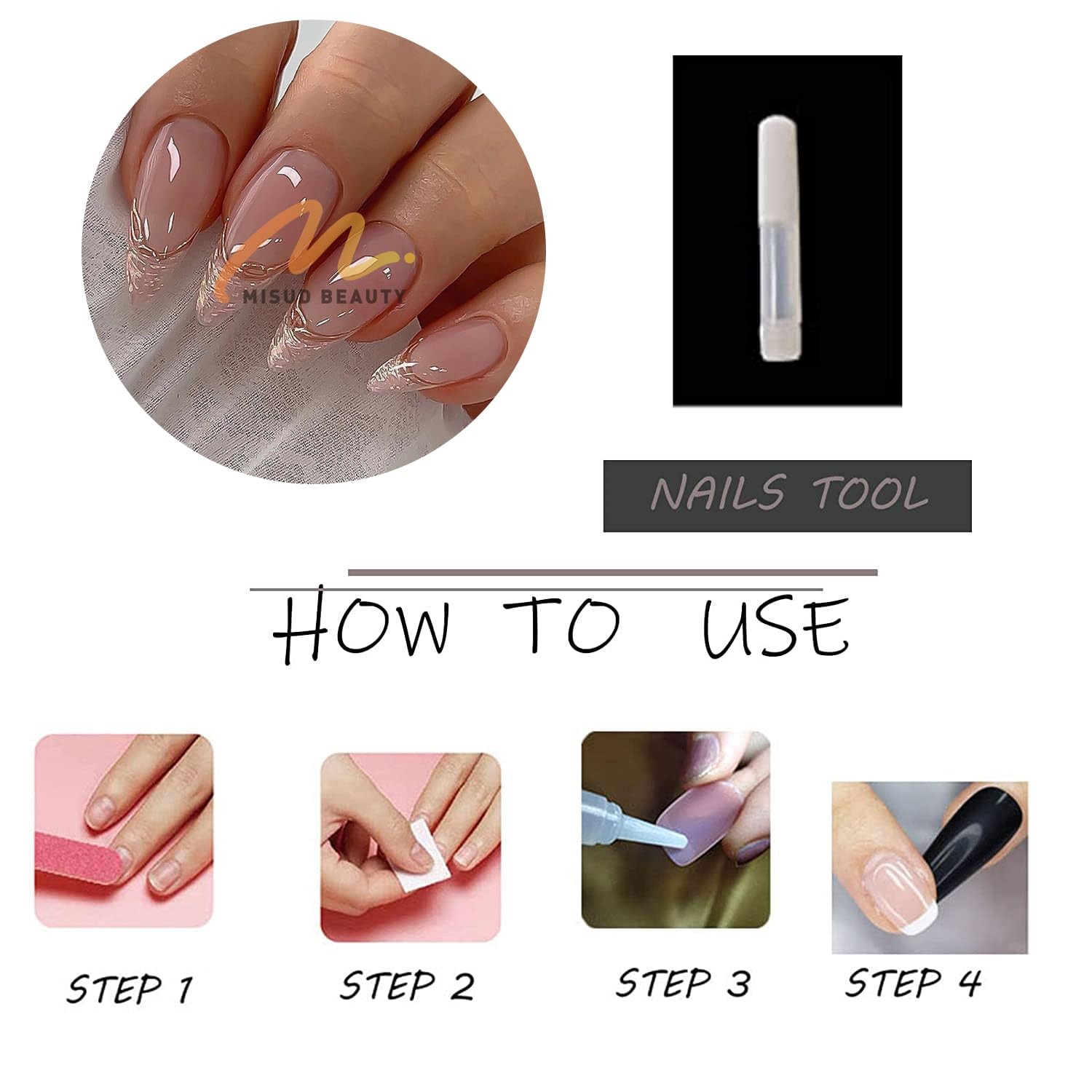 Press on Nails – Medium Almond Glue on Nails with Chrome, Acrylic French Tip …