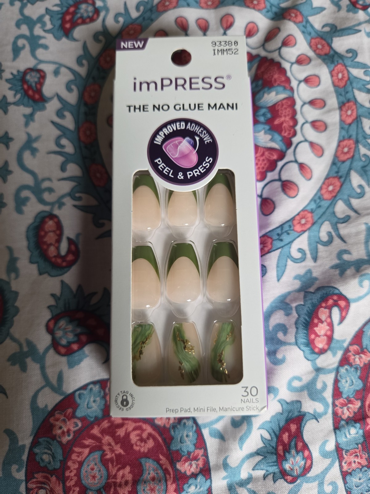 KISS No Glue Mani Press-On Nails, Design, ‘Ballerina’, Neutral/green, Medium