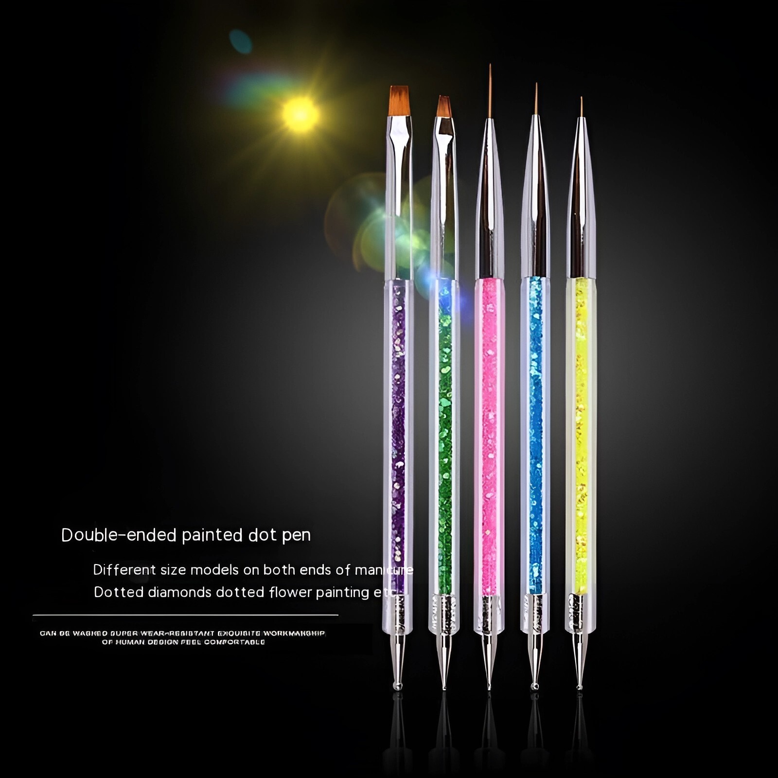 5-Piece Double-Ended Nail Art Pen Set with UV Fluorescent Colors