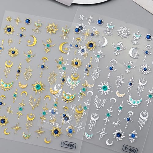 2 Sheets Gold Nail Art Stickers Silver Nail Stickers 5D Embossed Style-18