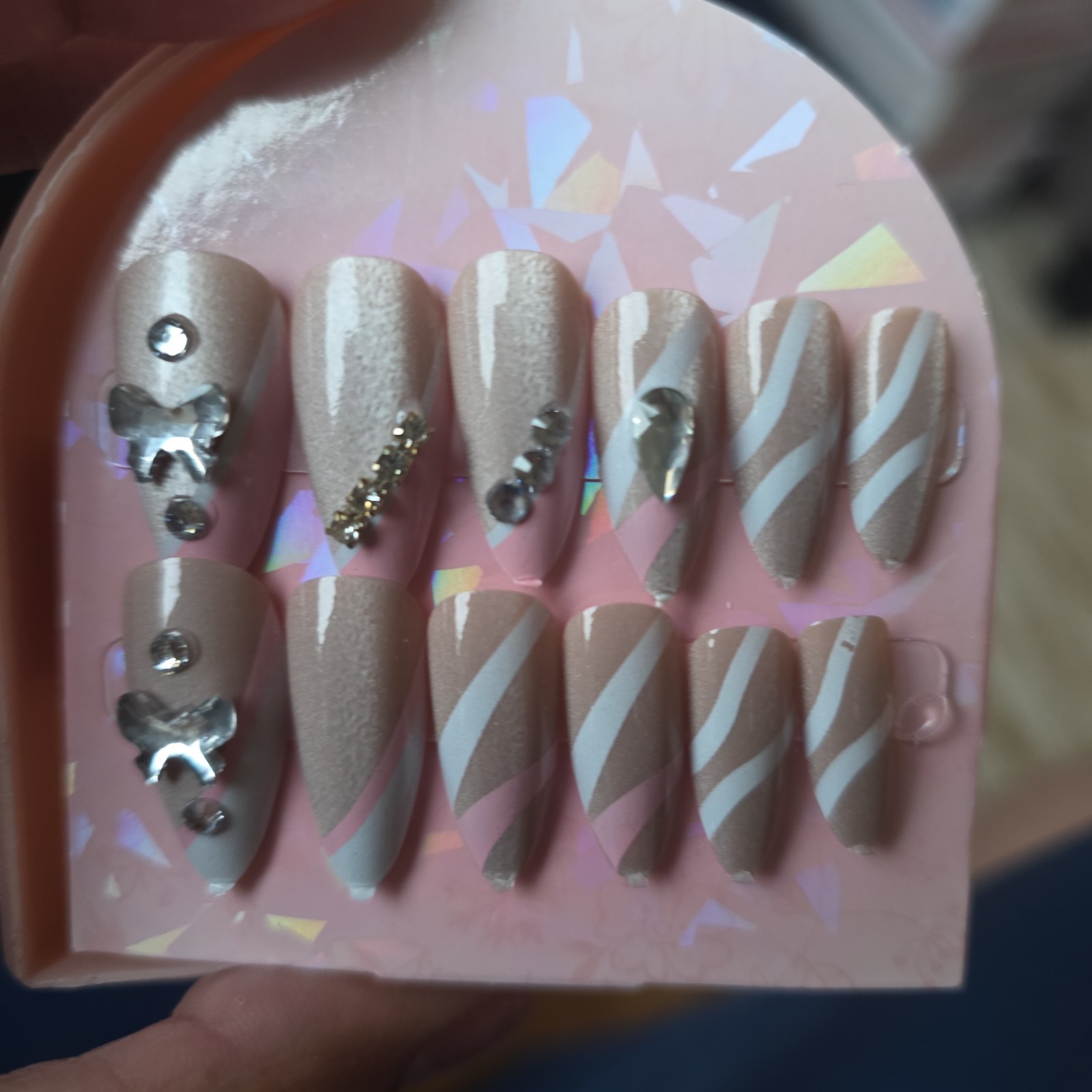 Luxury Press On Nails Lot of 6 Premium 3D Rhinestone Heart Bow Nail Art Kit