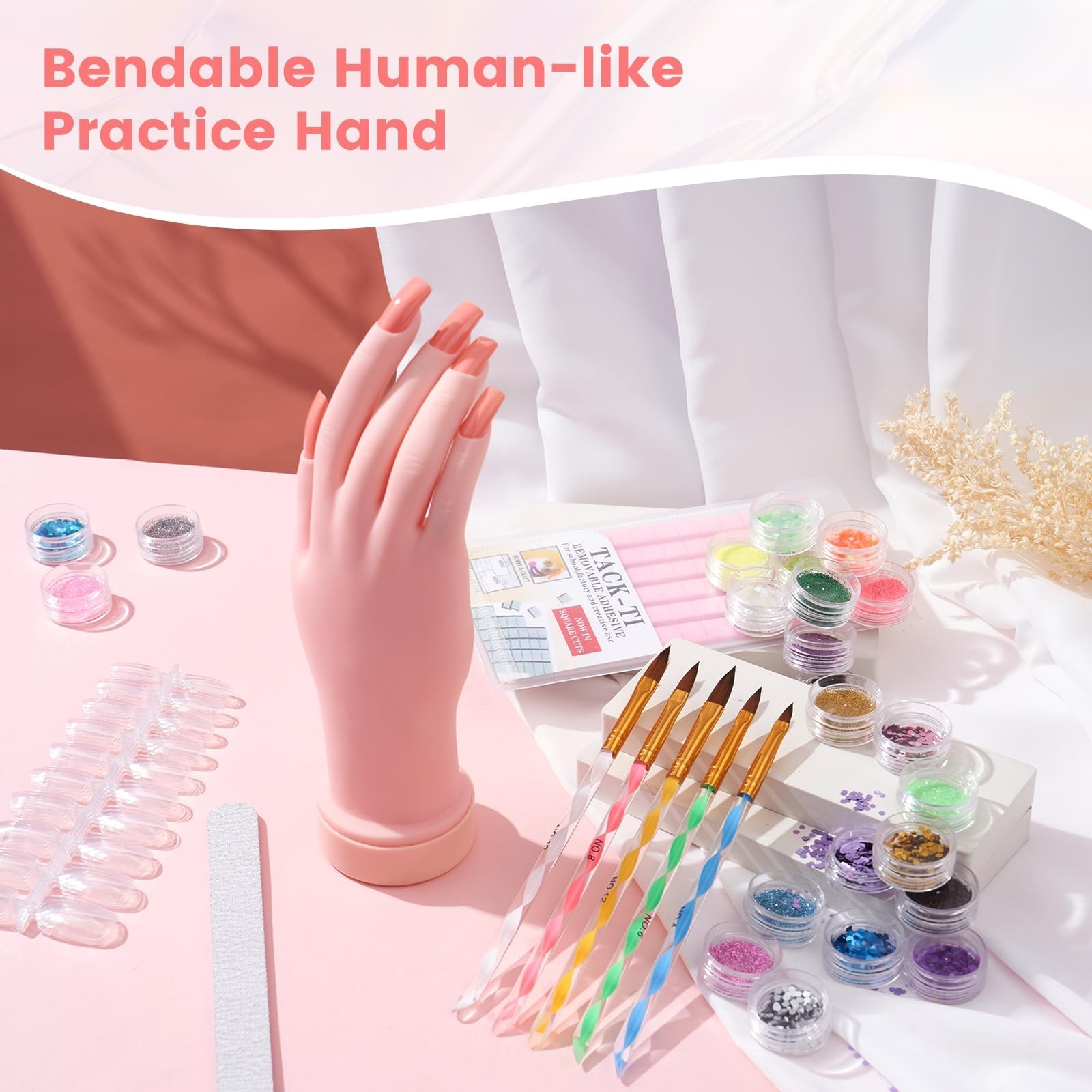 Complete Nail Kit for Beginners – Acrylic Powder, Liquid, Practice Hand, UV Ligh