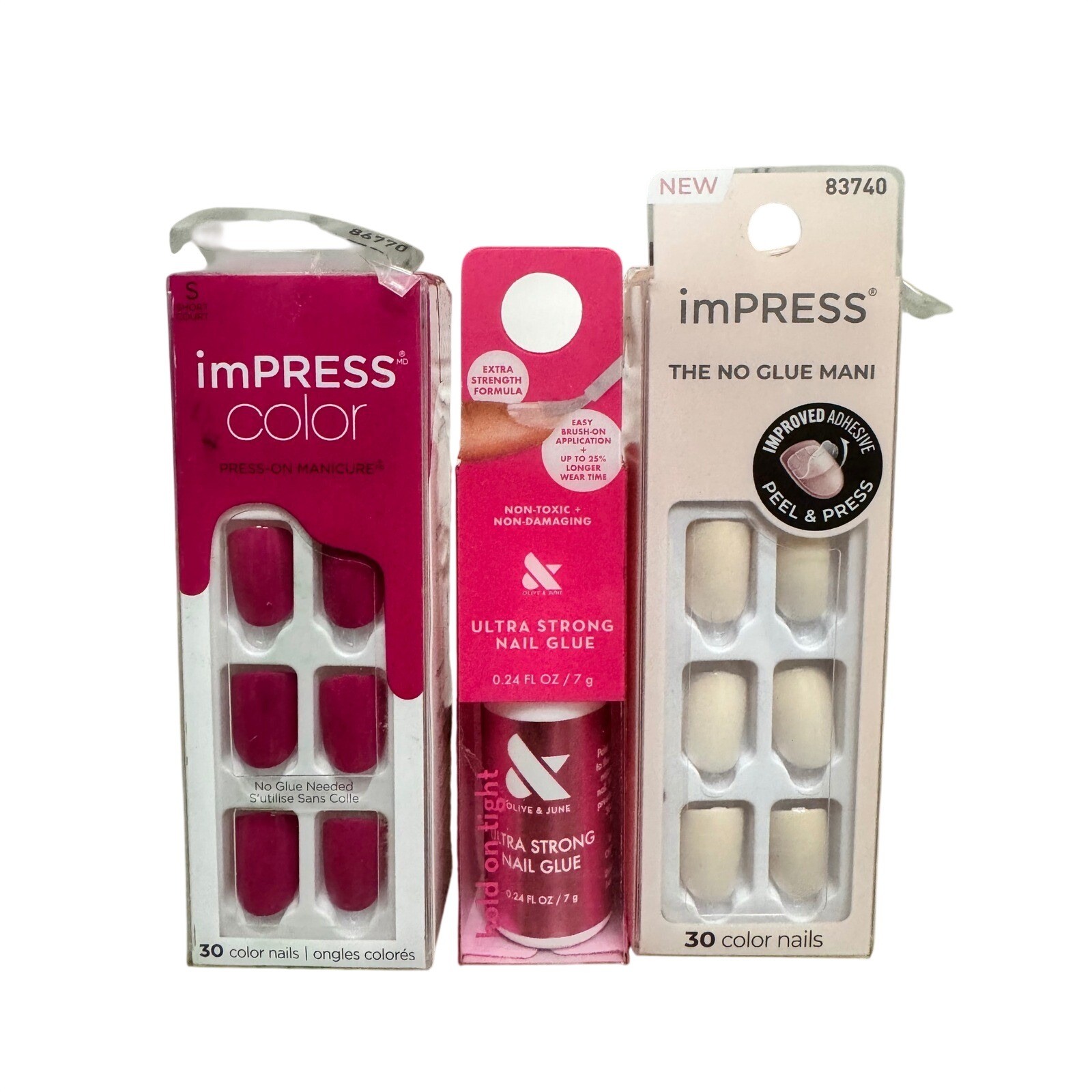 KISS imPRESS Press-On Nails Orchid Festival Point Pink & Olive June Nail Glue