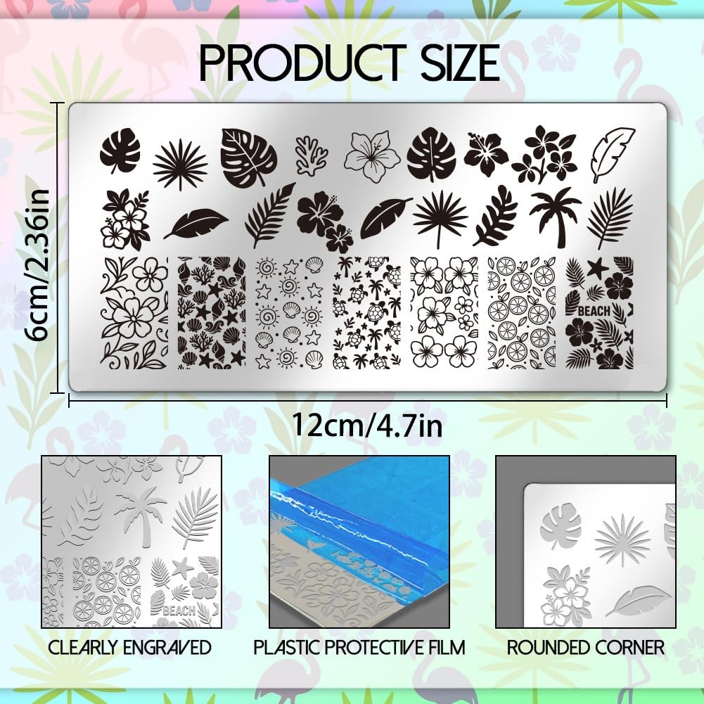 4Pcs Nail Stamping Plates Set Summer Beach Hawaii Nail Art Stamper Templates …