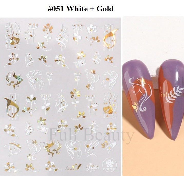White, Black, Gold, Red Abstract Nail Art Stickers (Group 2)