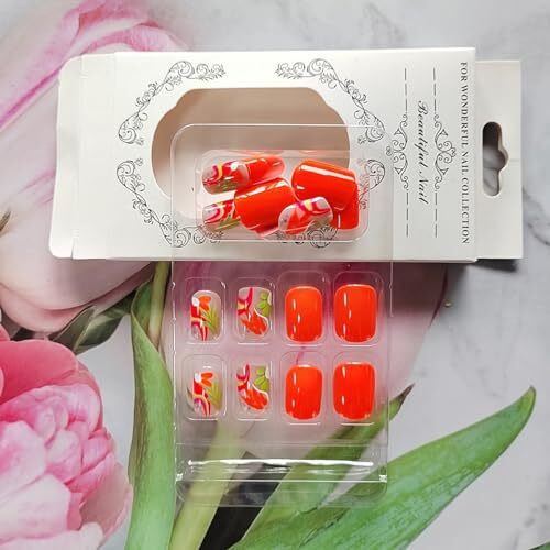 24Pcs Orange Press On Nails Short Square – WLGDLH Fake Nails Bright Design 1B1