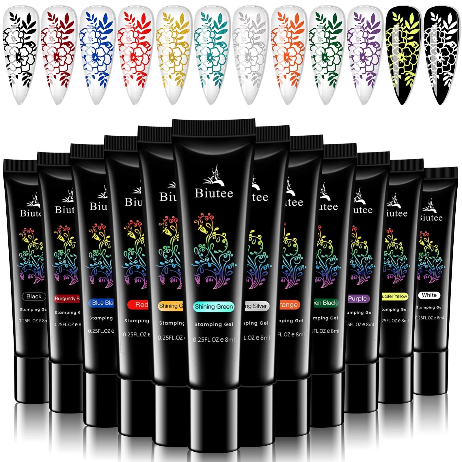 12 Colors Stamping Nail Polish Gels – Soak Off UV Gel for DIY Nail Art Design