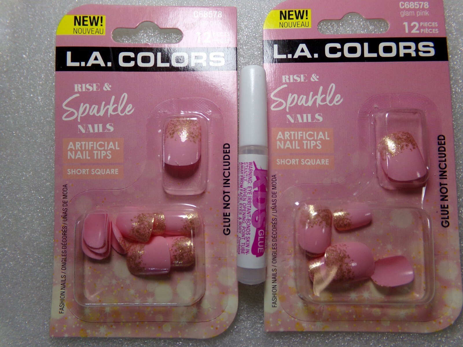 LA Colors 24 Nails Shiny Light Glam Pink GLUE-On Short Length