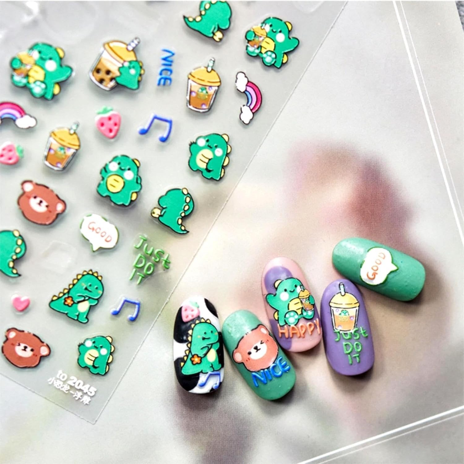 5D Embossed Cute Dinosaur Nail Art Stickers Cartoon Kawaii Design Anime Self …